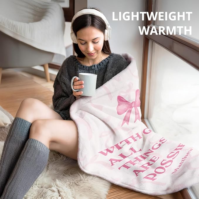 Coquette Pink Bow Christian Blanket, - Image 6
