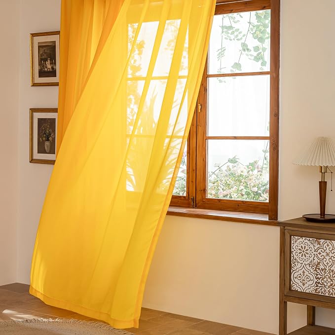 MAIHER Gold Pinch Pleat Sheer Curtains 96 Inches Long Soft Touch Lightweight - Image 8