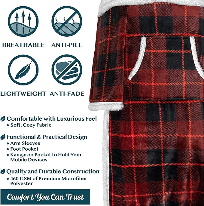 PAVILIA Sherpa Blanket with Sleeves, Foot Pocket - Image 4
