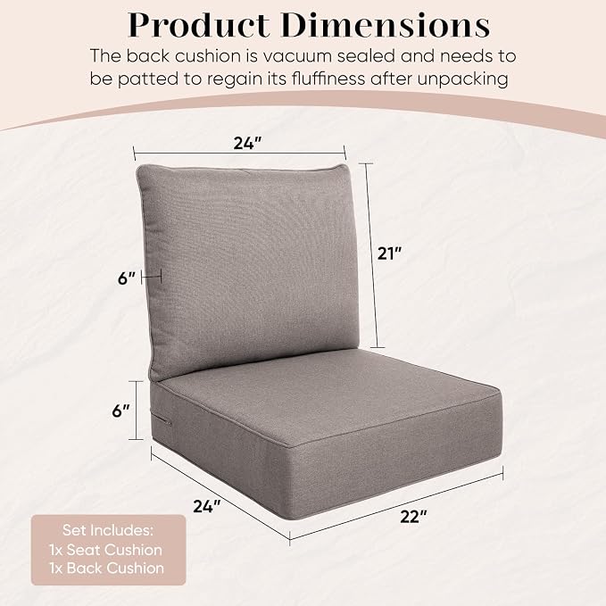 Luxury Outdoor Seat Cushion Set-22 x 24 x 6 Inch Outdoor Chair Cushions - Image 2