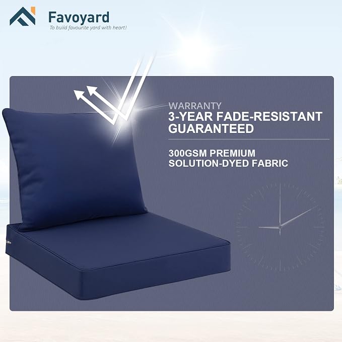 Favoyard Outdoor Seat Cushion Set 24 x 24 Inch Waterproof & Fade Resistant - Image 5