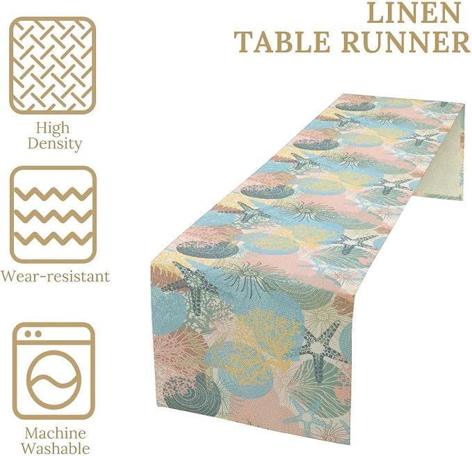 Nautical Starfish Kitchen Table Runner Colorful Coral Pink Blue Yellow Table - Image 4