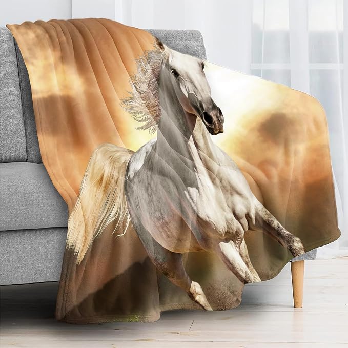 White Horse Throw Blanket for Couch, Super Soft Fuzzy Throws Warm Comfortable - Image 2
