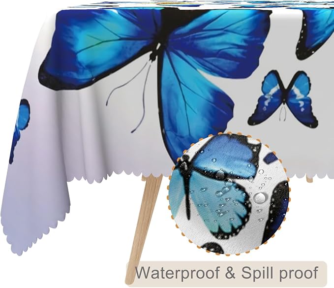 60x84inches Blue Butterfly Rectangle Tablecloth Natural Butterflies Light - Image 2