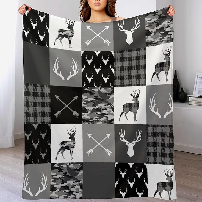 Rustic Cabin Throw Blanket, Farmhouse Grey Camouflage Deer Vintage Country - Image 8