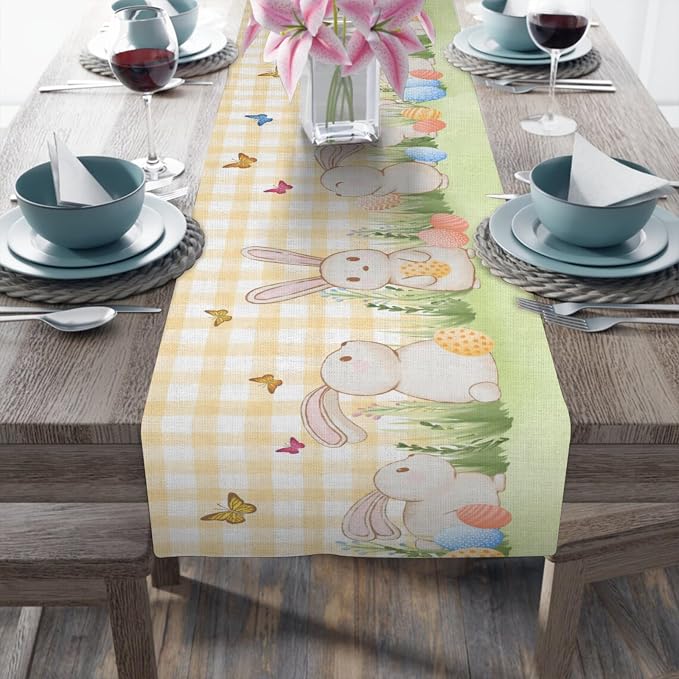 Easter Table Runner, Linen Floral Pattern, Pastel Pink, 13x72 Inch, Rustic Style - Image 6