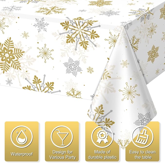 Jectivs 3Pcs Christmas Snowflake Party Tablecloths Decorations, Plastic White - Image 3