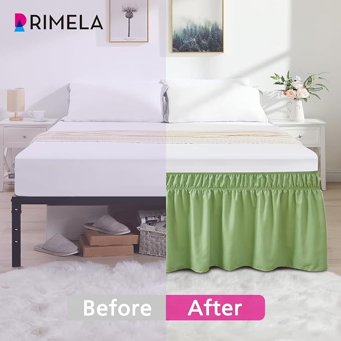 RIMELA Light Green Bed Skirt Full Size 15 Inch Drop, Elastic Bed Skirting - Image 3