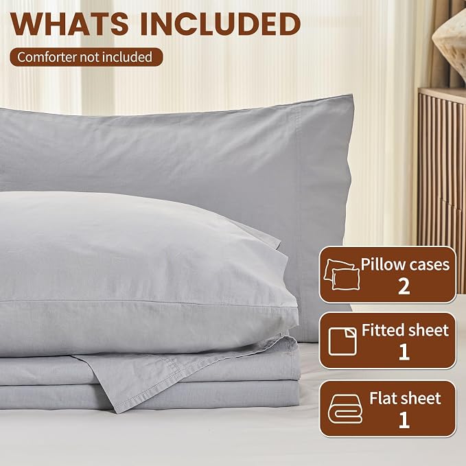 100% Linen Sheets California King Size, Breathable & Durable 4-Piece Bed Flax - Image 6