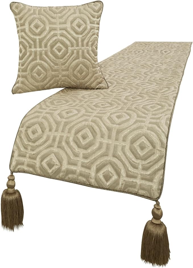 The HomeCentric King/Queen/Twin Beige Designer Twin 53"x18" Bed Runner by TheHomeCentric