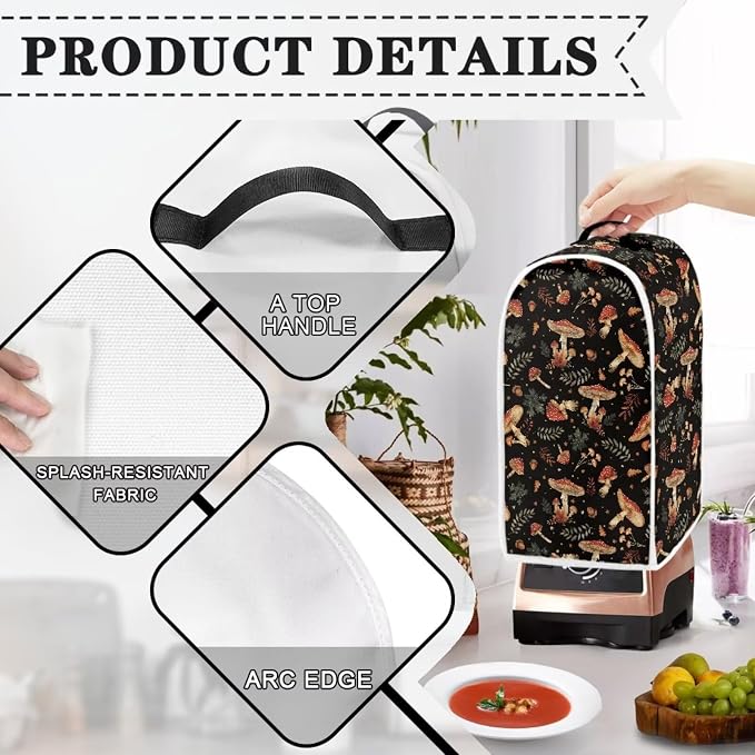 Mushroom Teal Blender Cover for Kitchen Countertop Modern Small Appliance Dust - Image 3