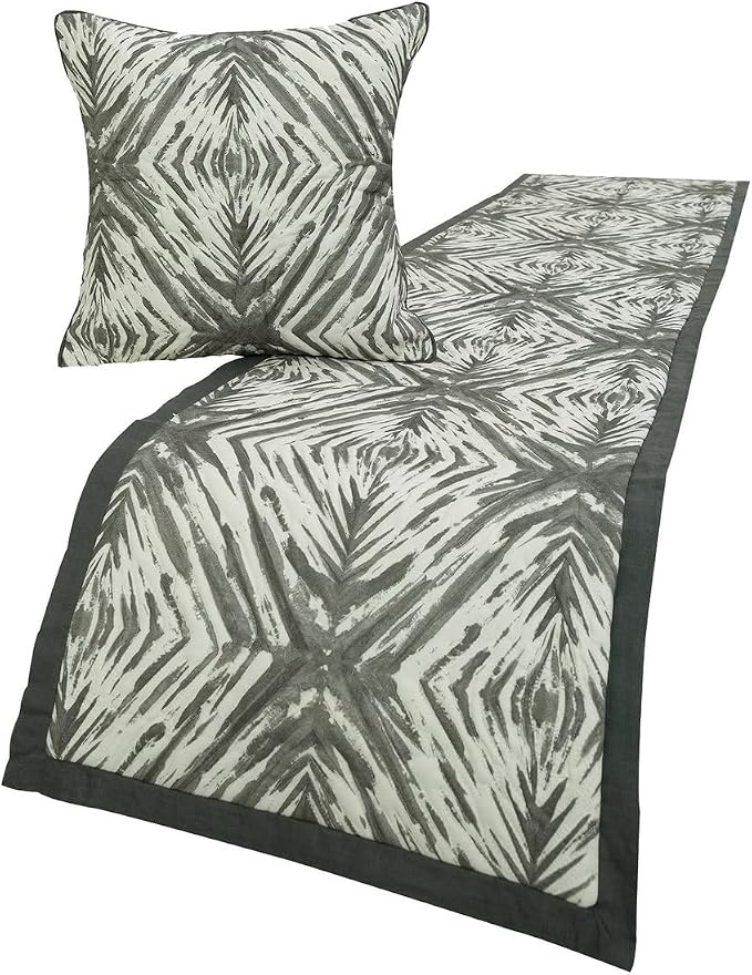 The HomeCentric King/Queen/Twin Grey & White Designer Queen 74"x18" Bed Runner by TheHomeCentric