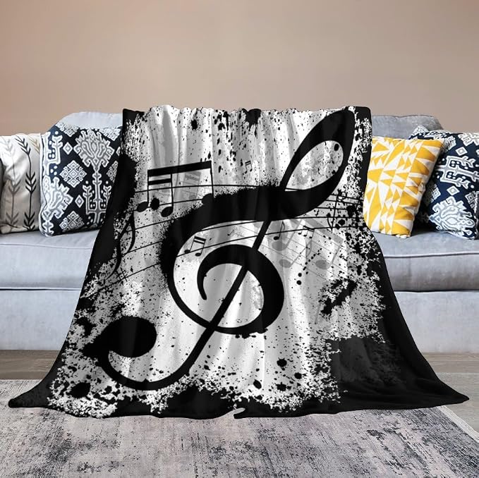 Music Blanket Black White Abstract Music Note Art Print Soft Cozy Lightweight - Image 4