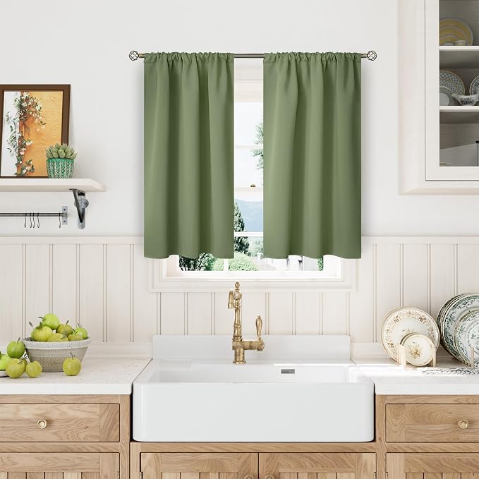 BGment Olive Green Blackout Kitchen Curtains 45 Inches Long by BGment