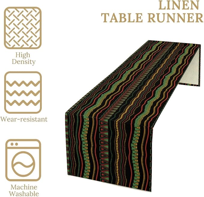 Abstract Geometry Table Runner, American Heritage Festival Afro Colorful Black - Image 5