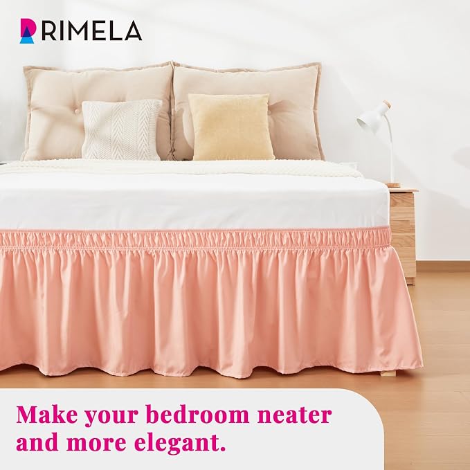 RIMELA Peachy Coral Bed Skirt King Size 18 Inch Drop, Elastic Bed Skirting - Image 8