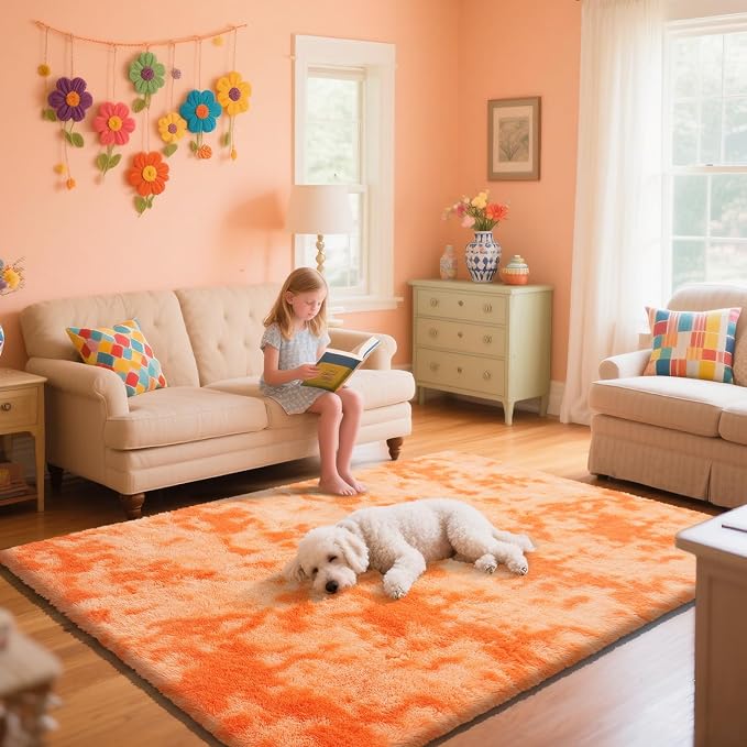 Mottling Orange Fluffy Rug Shaggy Area Rug, 9x12 Area Rugs - Image 4