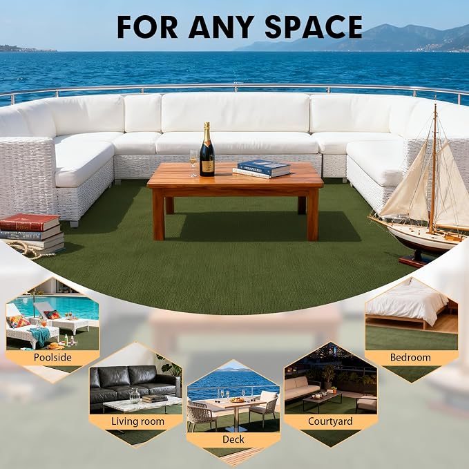 Marine Carpet, 5 FT x 20 FT Olive Green Indoor Outdoor Carpet 0.2" Thick - Image 8