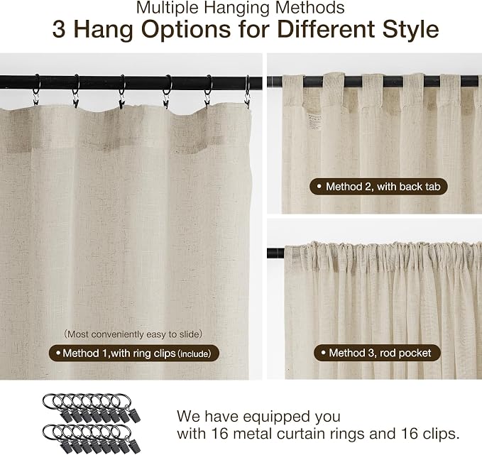 Anmao Natural Linen Curtains for Living Room 72 Inch Length 2 Panels Set - Image 4