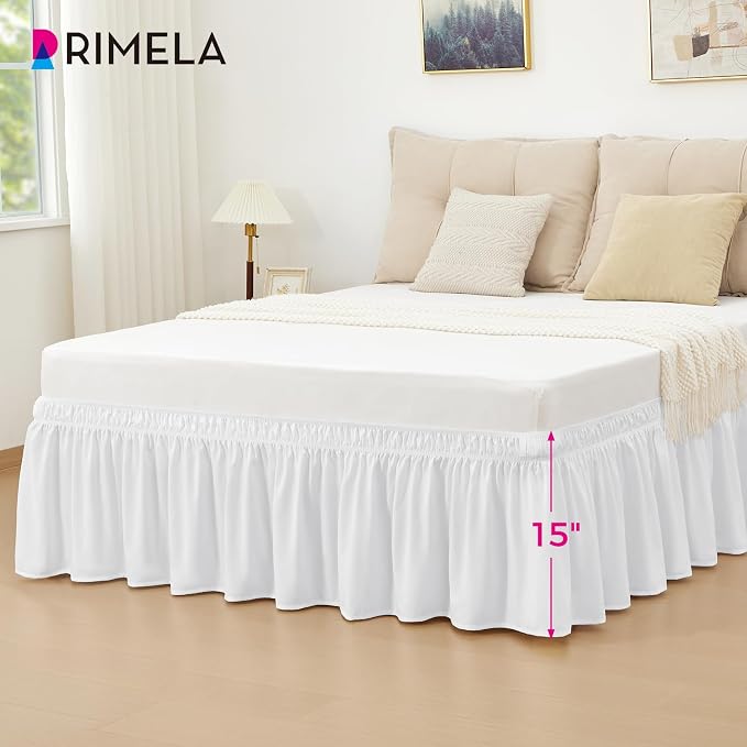 RIMELA Bed Skirt Twin Size Moon White 15 Inch Drop, Wrap Around Elastic Bedskirt - Image 4