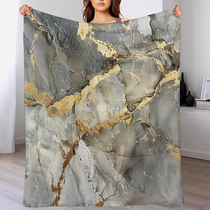 Modern Marble Blanket, Abstract Luxury Baroque Gold Grey Gradient Stone Veins - Image 5