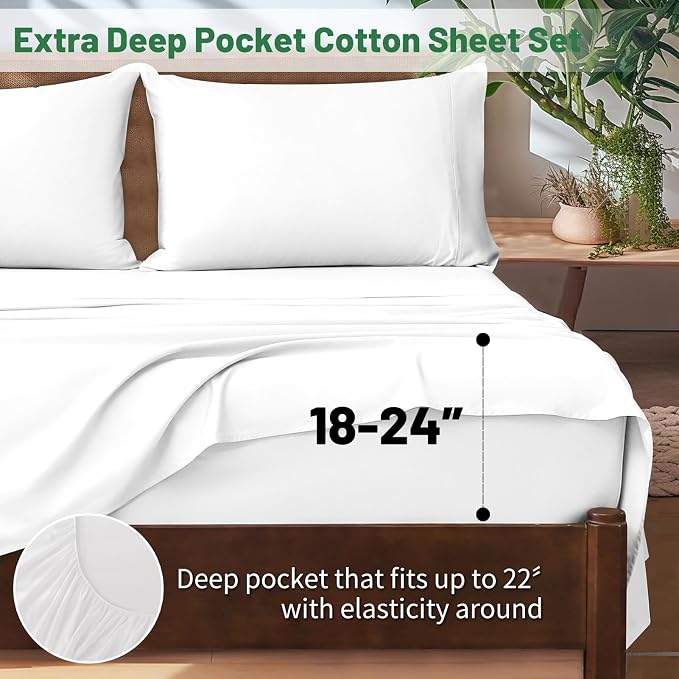 Extra Deep Pocket California King Sheets 18-24 Inch 100% Egyptian Cotton 1000 - Image 2