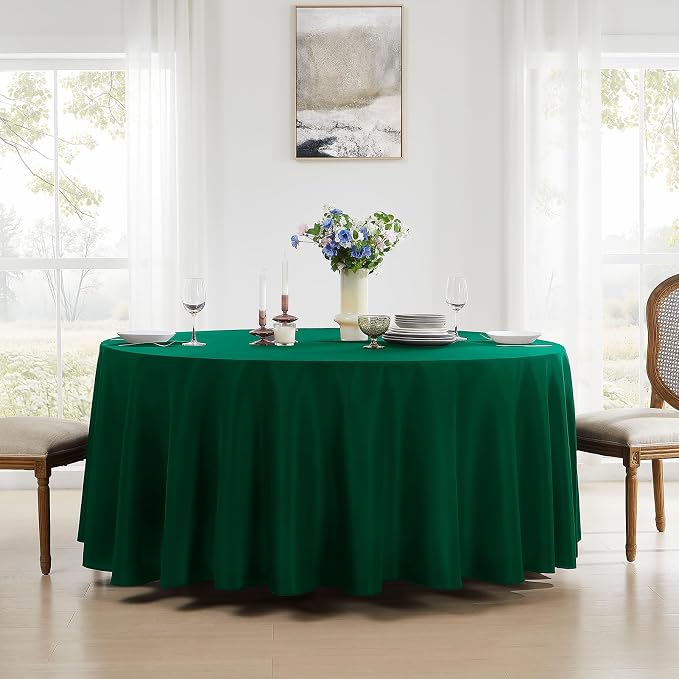 Round Tablecloth 6 Pack 108 Inch Dark Green Tablecloths Washable Decorative - Image 3