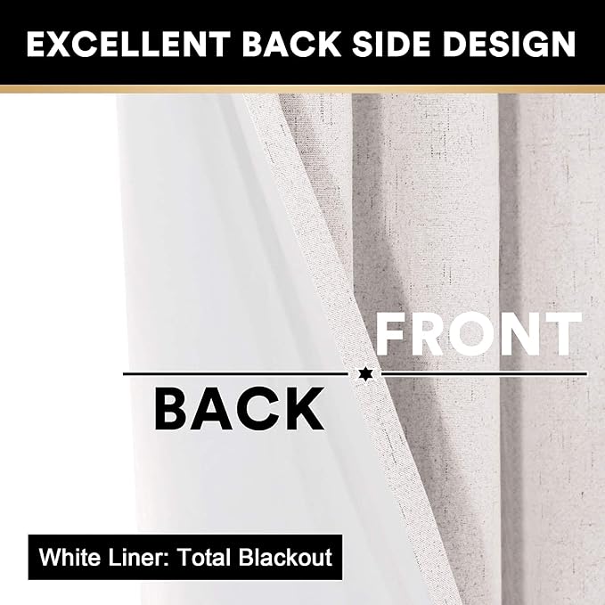 PrinceDeco Linen Blackout Curtains 108 Inch Blackout Curtains 100% Black Out - Image 5