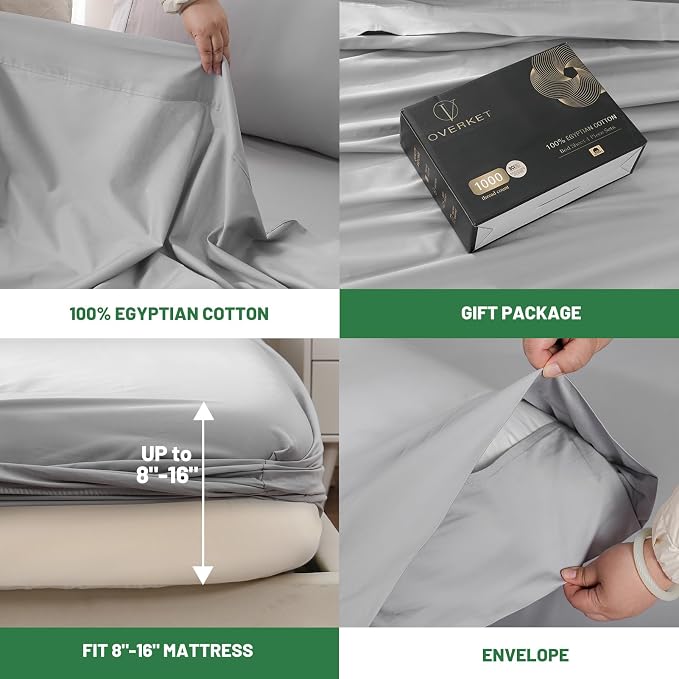 100% Egyptian Cotton Sheets Cal King Sheet Set 1000 Thread Count Sateen Weave - Image 4