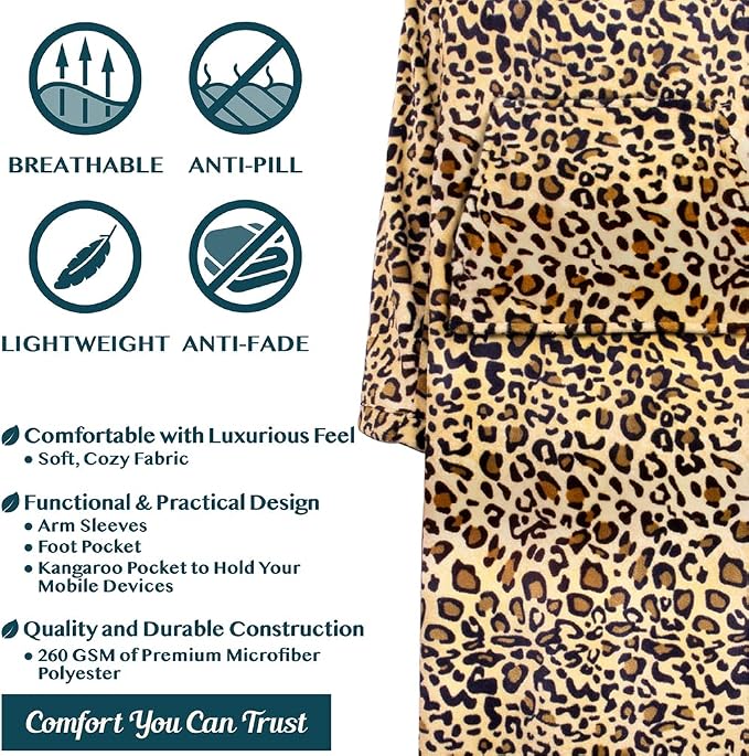 PAVILIA Fleece Blanket with Sleeves, Foot Pockets - Image 4