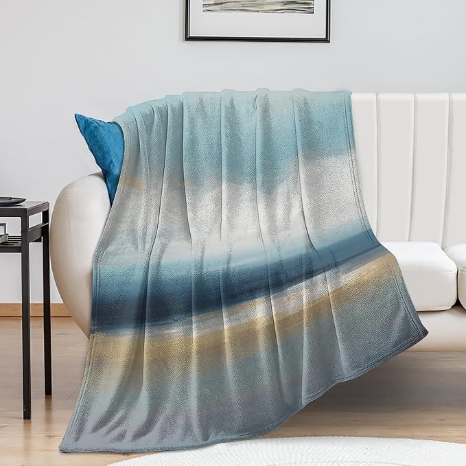 Fashion Gradient Blanket, Modern Art Abstract Blue Sea View Painting Strokes by Unknown