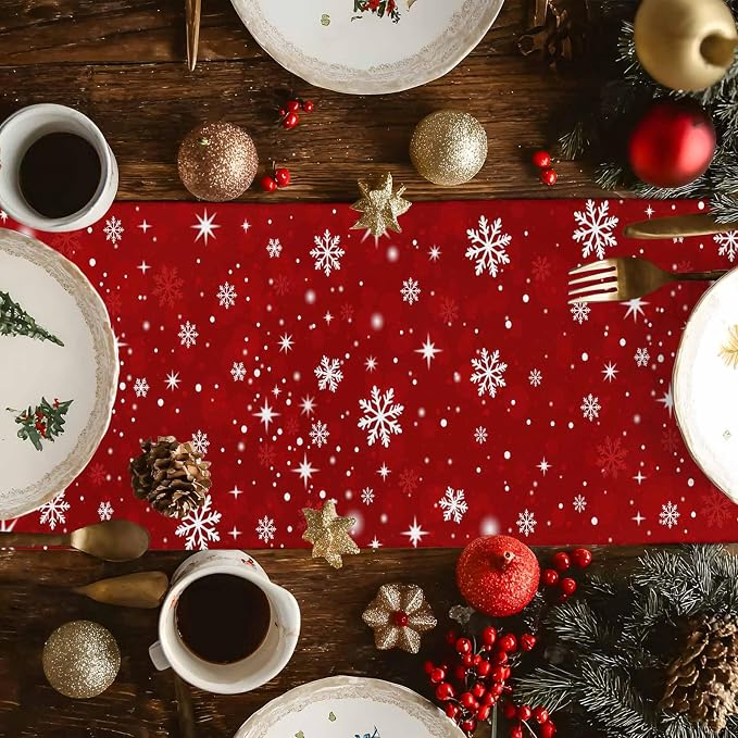Red Snowman Christmas Table Runner, 13x72 Inch, Xmas Tree Table Runners Elk - Image 3
