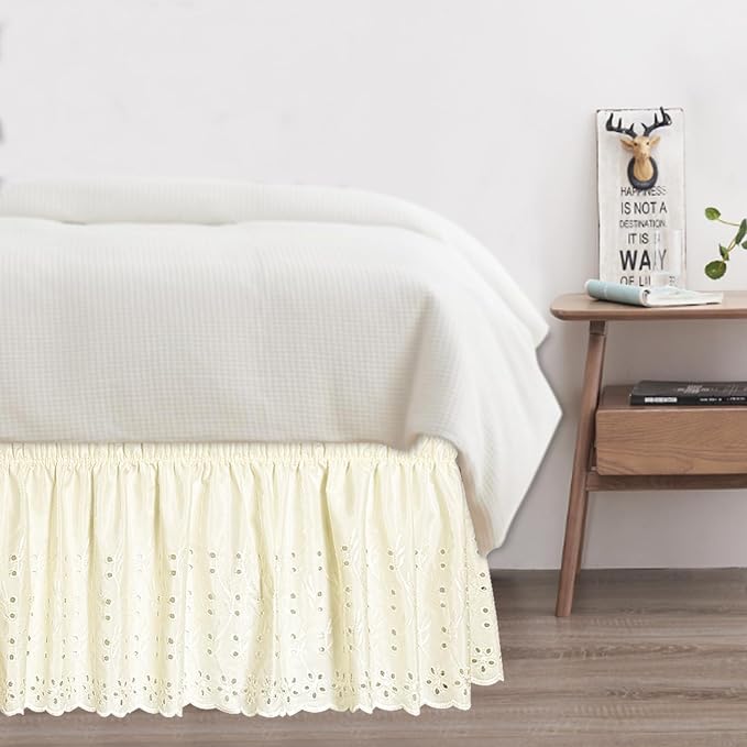 Full Bed Skirt, Wrap-Around Elastic Ruffled Eyelet Bed Skirt Full Size Dust - Image 7