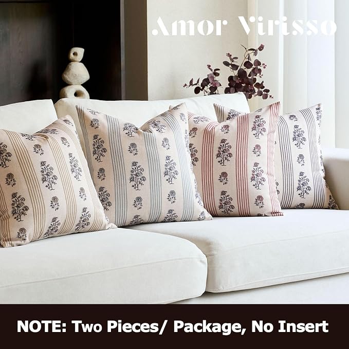 Amor Virisso Floral Throw Pillow Covers 18x18 Set of 2 Block Print Pillow - Image 3