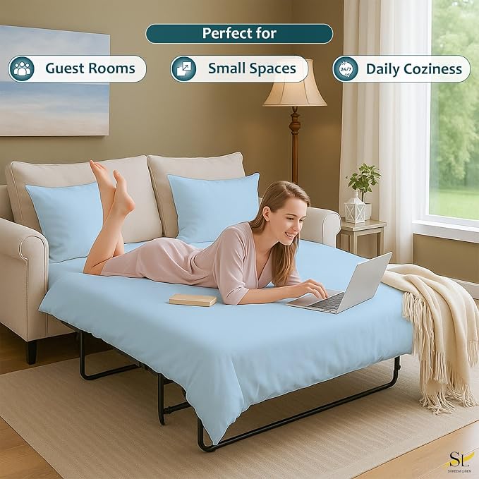 Sleeper Sofa Bed Sheet Set – Full Size, 100% Cotton, 338 Thread Count – 4-Piece - Image 5