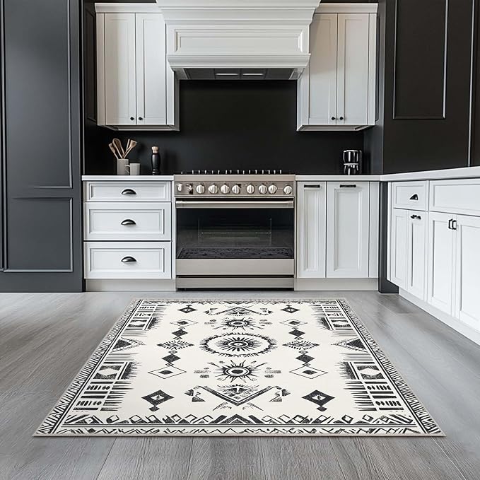 4x6 Western Area Rug Southwestern Tribal Black White Rug Non Slip Low Pile - Image 4