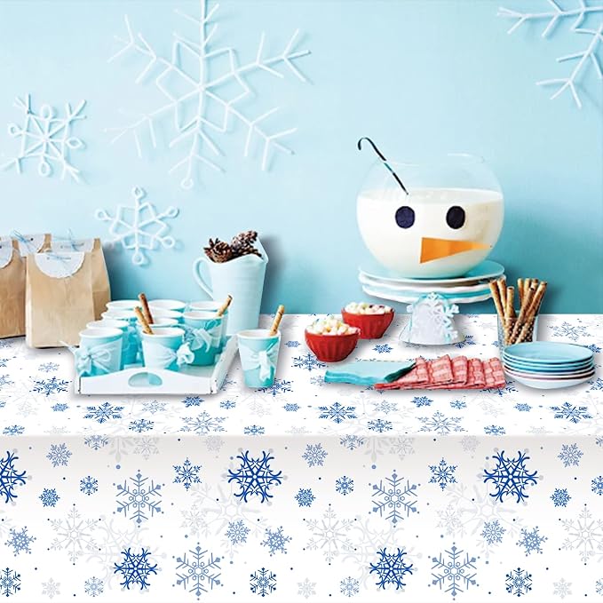 1 Pieces Snowflake Christmas Party Tablecloth Decorations, Plastic White - Image 7