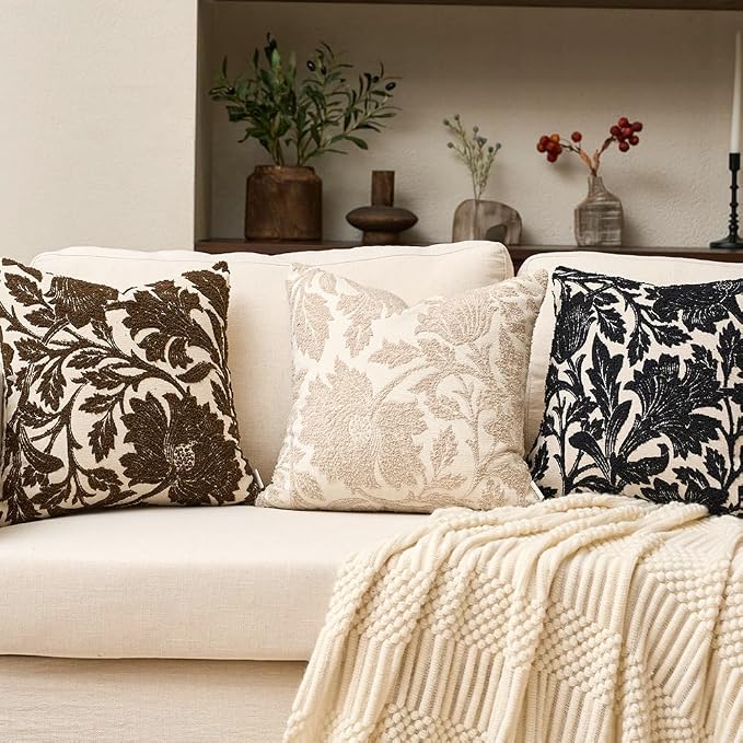 Yangest Chenille Floral Pillow Cover 12 x 20 Inches, Neutral Jacquard Rectangle - Image 6