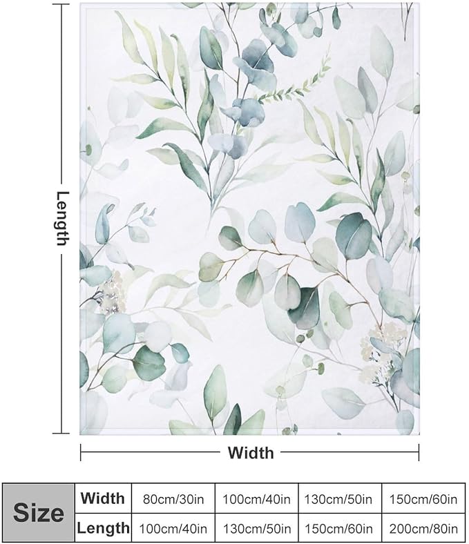 Eucalyptus Leaf Throw Blanket, Watercolor Floral Spring Botanical Green Plants - Image 2