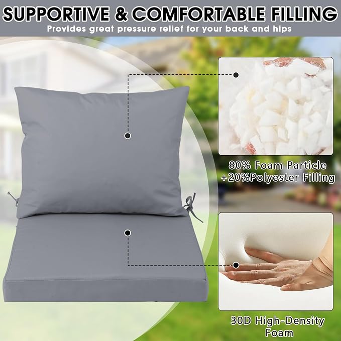 Outdoor Seat Cushion Set 22 x 22 In, Water-Resistant & Fade-Resistan, Patio - Image 5