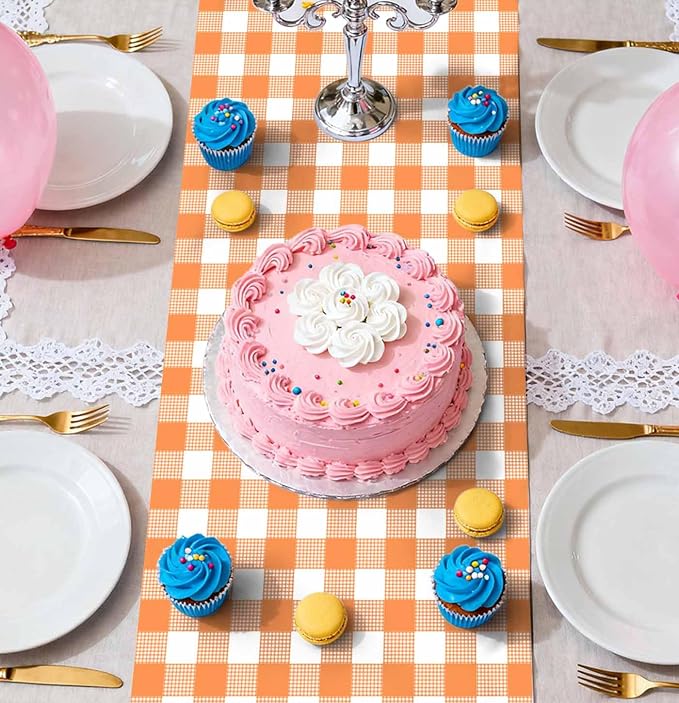 3 Pcs Orange and White Checkered Table Runner Plastic 14 x 108 Disposable - Image 6