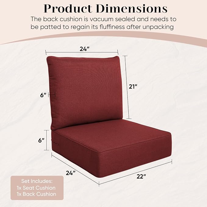 Luxury Outdoor Seat Cushion Set-22 x 24 x 6 Inch Outdoor Chair Cushions - Image 3