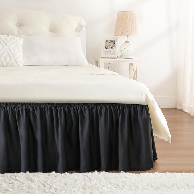 RIMELA Bed Skirting Queen Size Black Bed Skirt 25 Inch Drop, Wrap Around by RIMELABedSkirt
