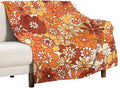 Vintage 70s Throw Blanket, Boho Hippie Bright Orange Flowers Groovy Abstract by JanJCurt
