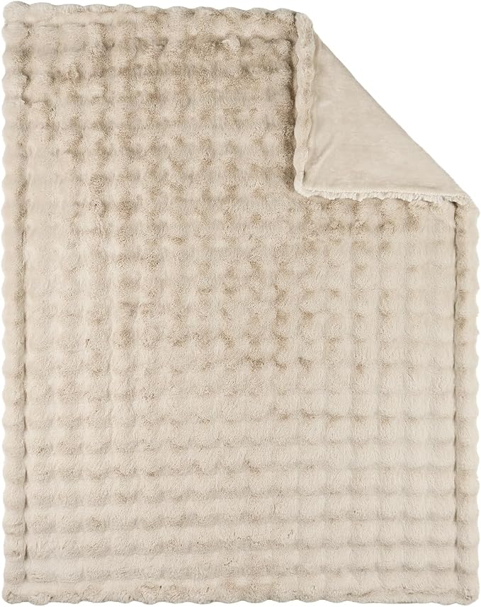 Lotus Karen Faux Fur Throw Blanket Linen - Image 9