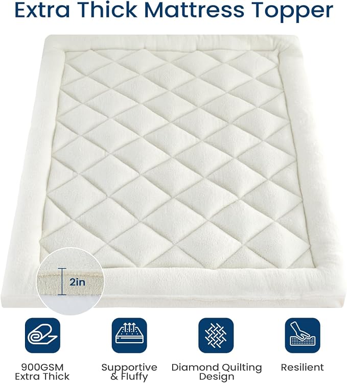 Mattress Topper Full for Back Pain Thick Mattress Pad Cover Sherpa Plush Pillow - Image 3