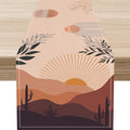 Abstract Mid Century Table Runner, Modern Sunset Green Leaves Boho Cactus by Unknown