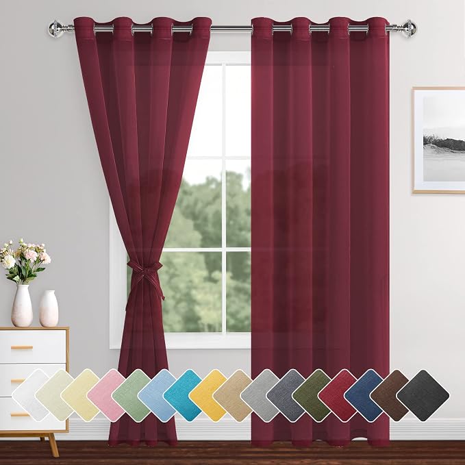 XWZO Sheer Curtains 84 Inches Length 2 Panels Set, Solid Grommet Semi by XWZO