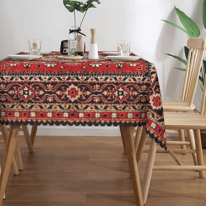 Royal Red Moroccan Tablecloth Old Red Persian Carpet Texture Abstract Table - Image 4