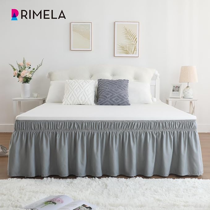 RIMELA Gray King Size Bed Skirt 25 Inch Drop, Elastic Bed Skirts Cal King Dust - Image 3